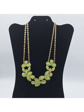 VINTAGE SEAFOAM GREEN GOLD-TONE CHAIN CHOKER DOUBLE CHAIN NECKLACE GLOWS